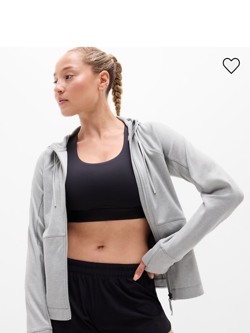 Athleta Unstoppable Light Gray Zip-Up Hoodie with Black Sports Bra